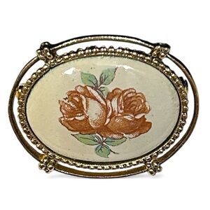 Vintage Floral Pin Brooch with Gold Accents